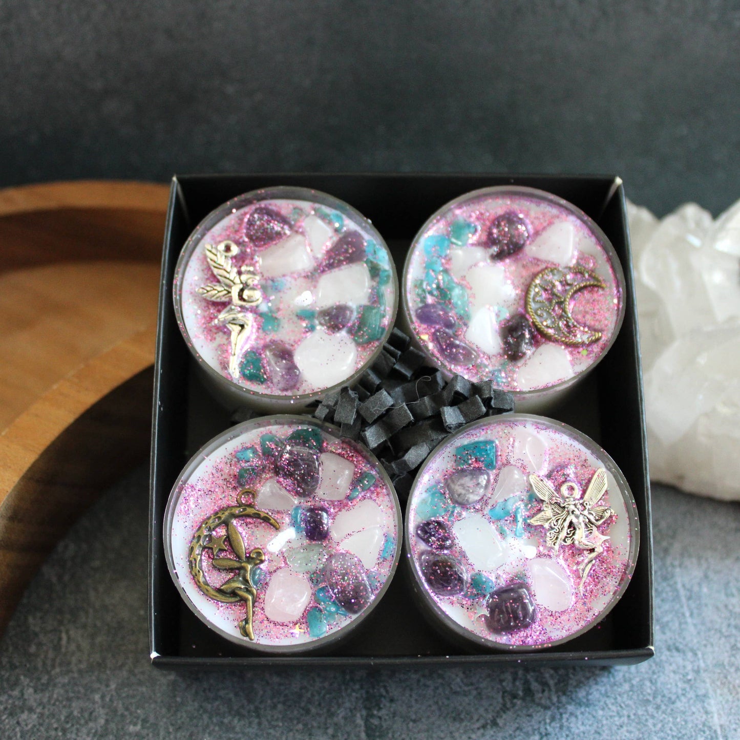 Fairy Dust Tealight Crystal Candles, Ritual Candles