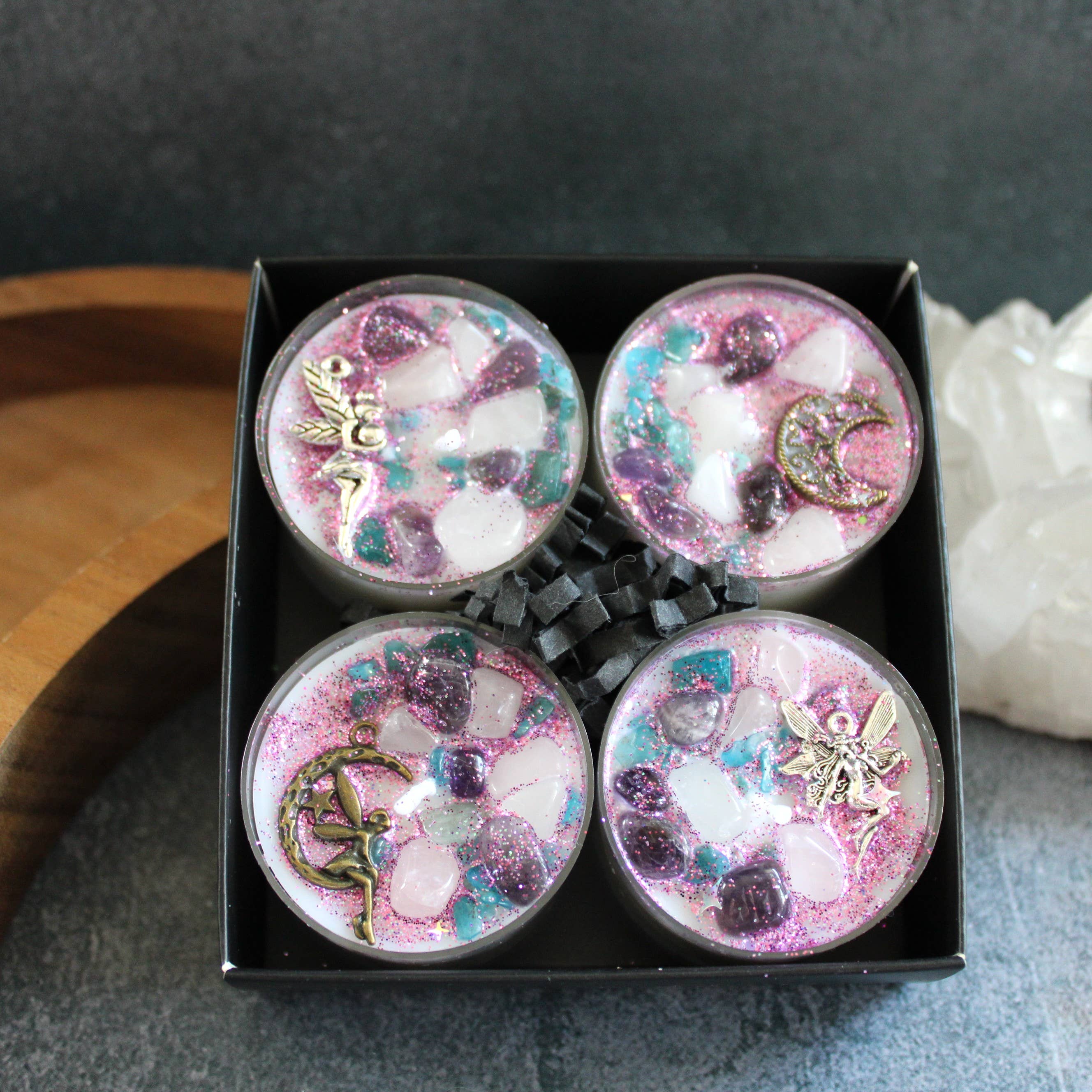 Fairy Dust Tealight Crystal Candles, Ritual Candles