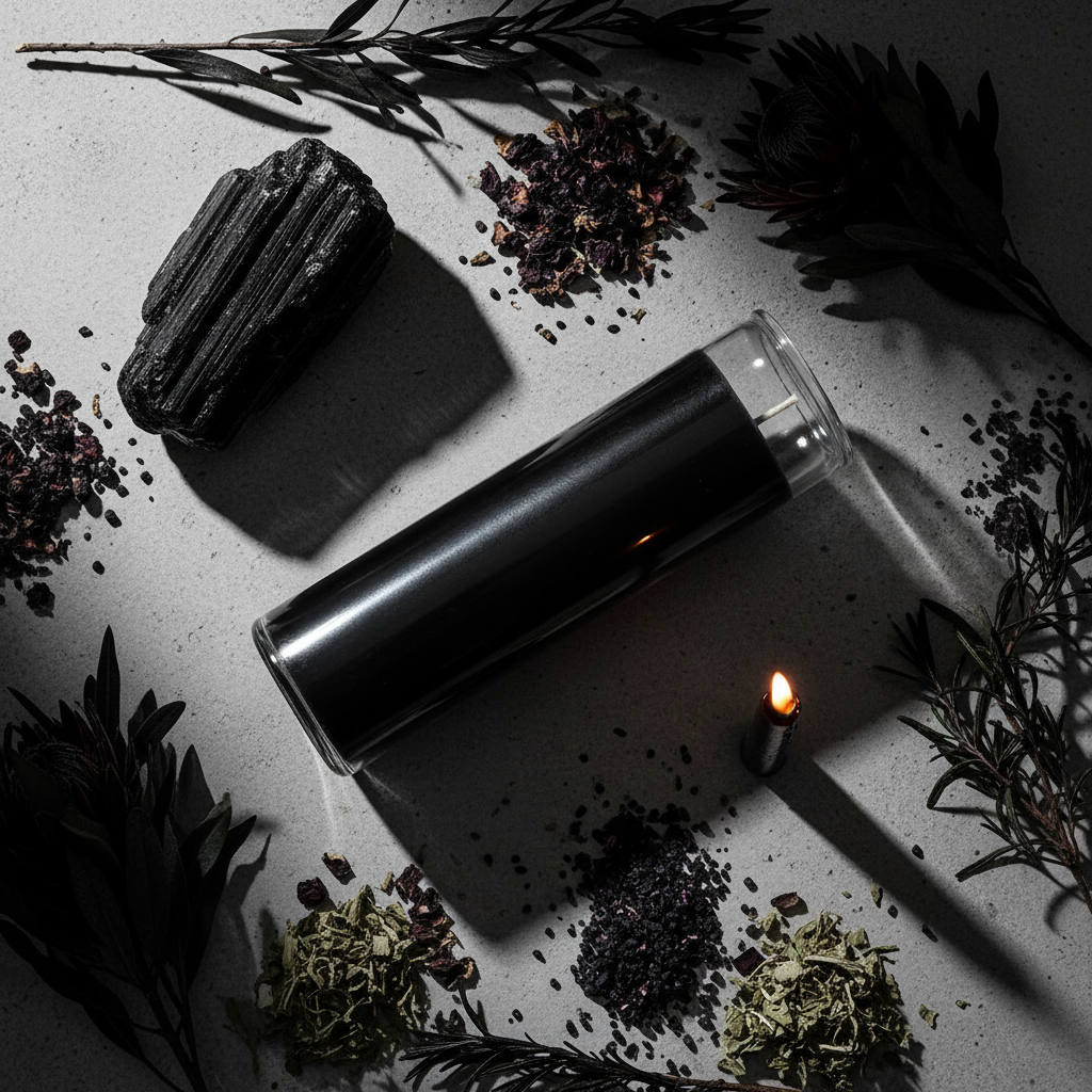 Black 7-Day Candle Flat Lay