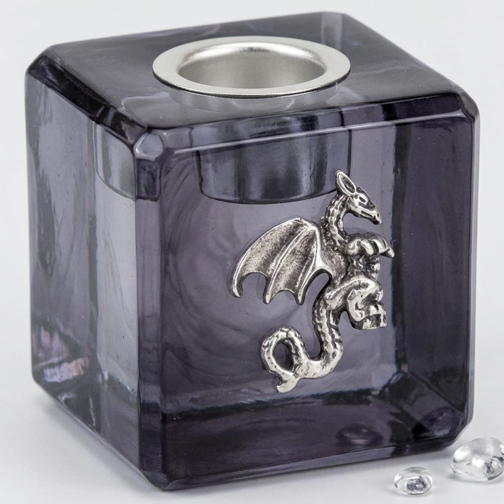 Black dragon glass candle holder hero