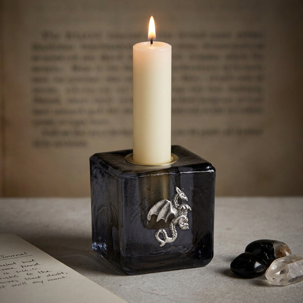 Black dragon glass candle holder lifestyle