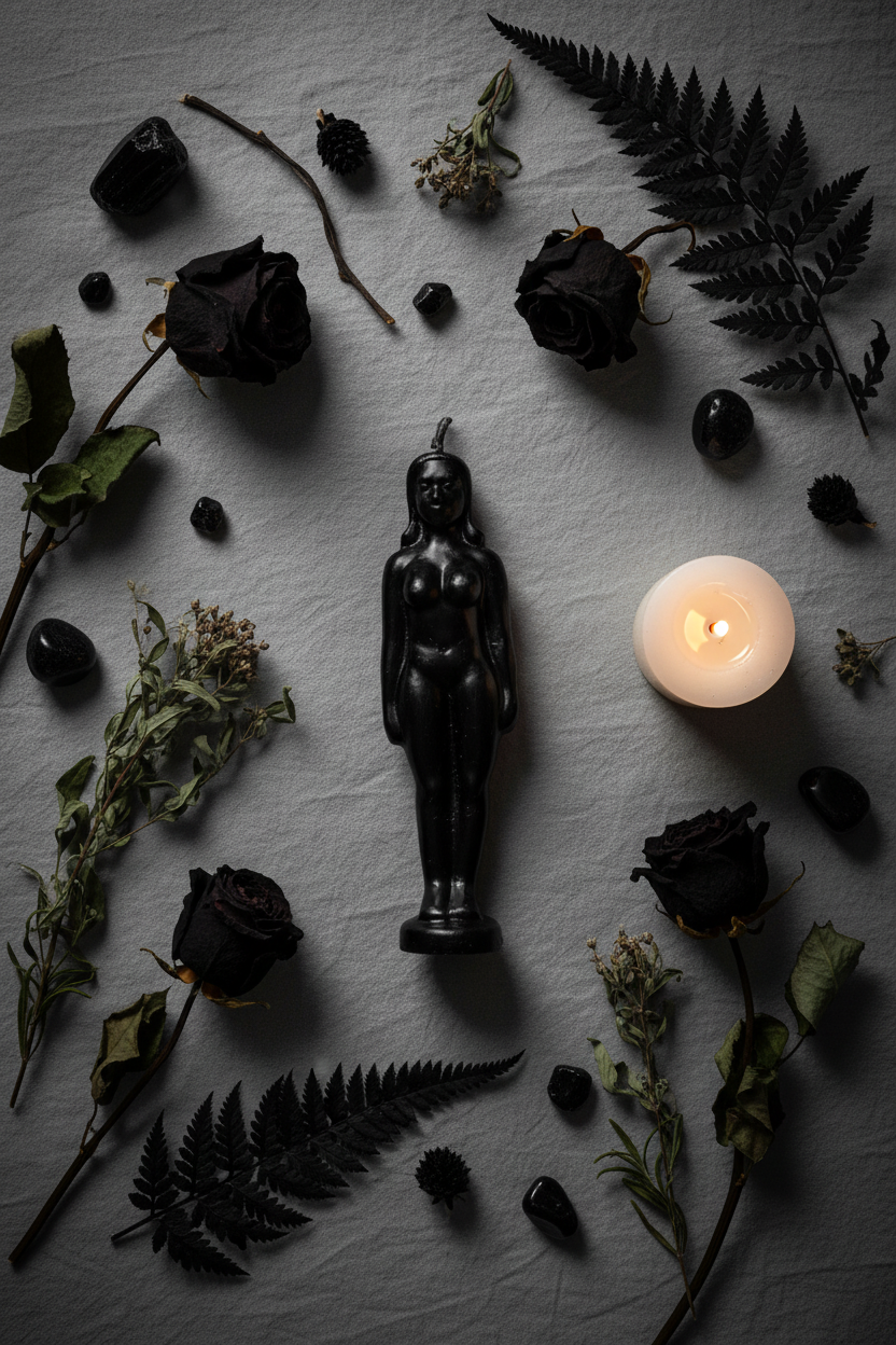 Black Female Figure Candle Flat Lay