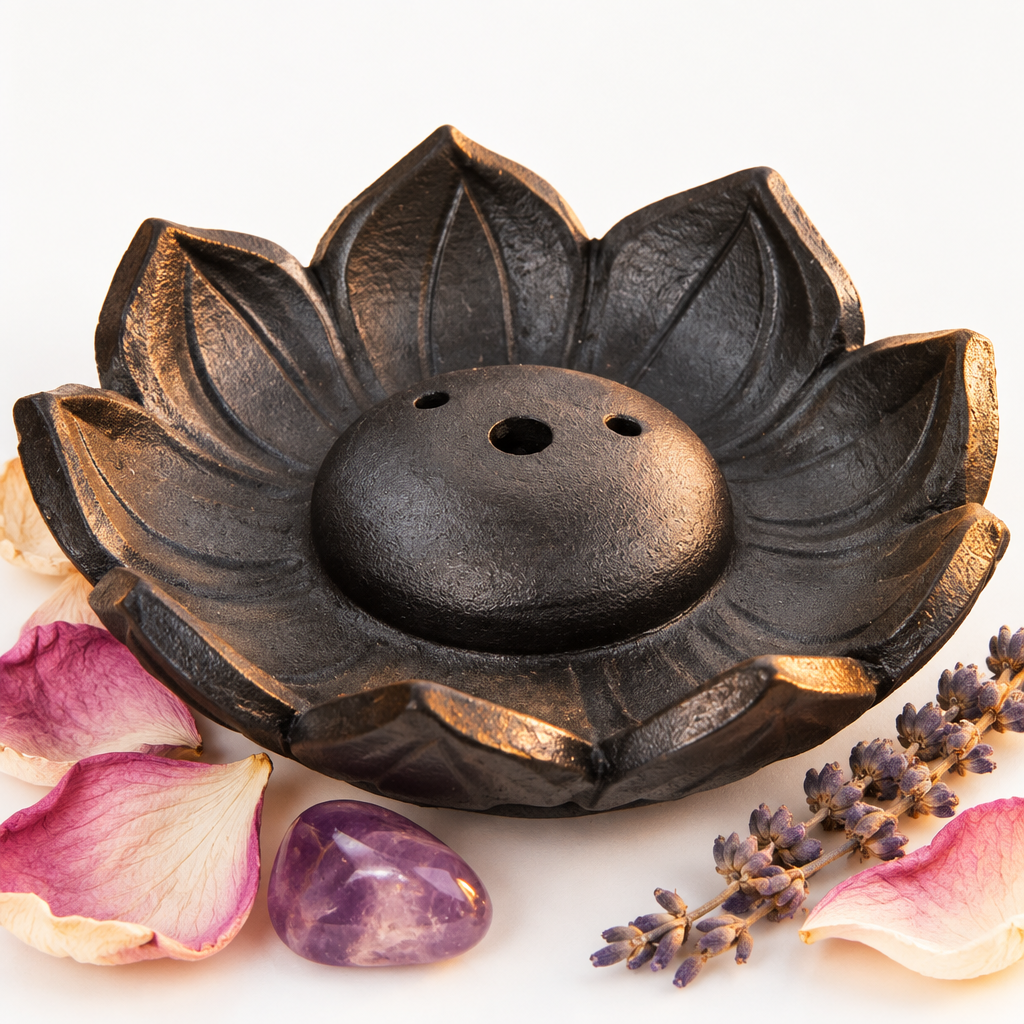 Black Iron Lotus Incense Holder Hero