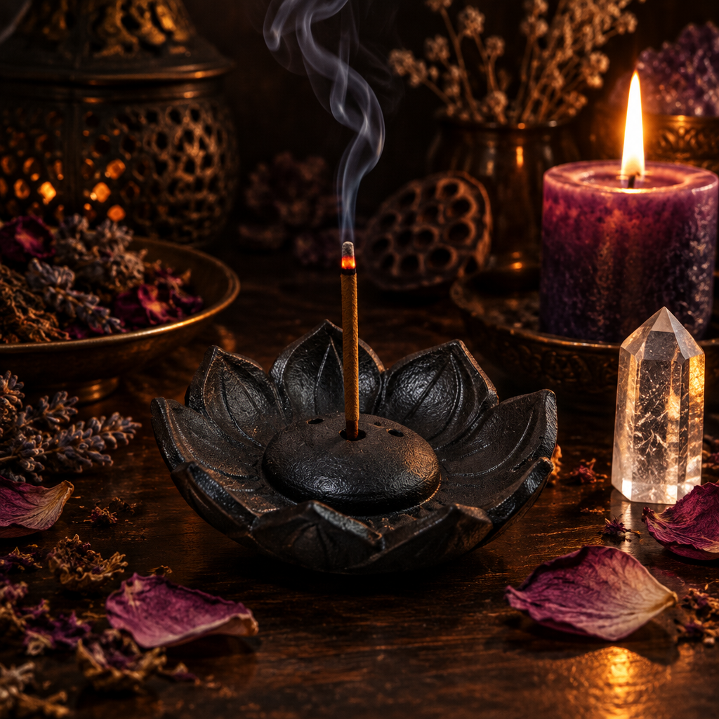 Black Iron Lotus Incense Holder Lifestyle