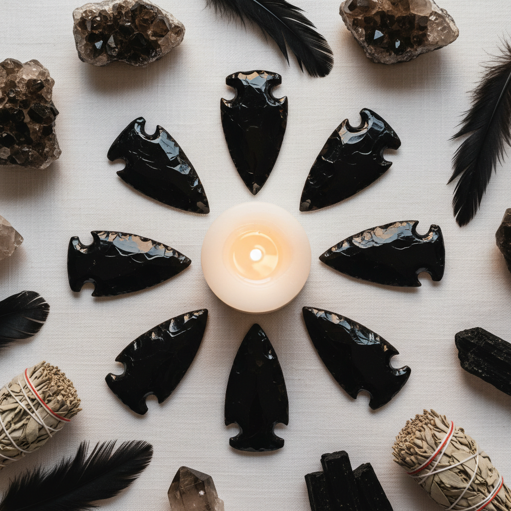 Black Obsidian Arrowhead Flat Lay