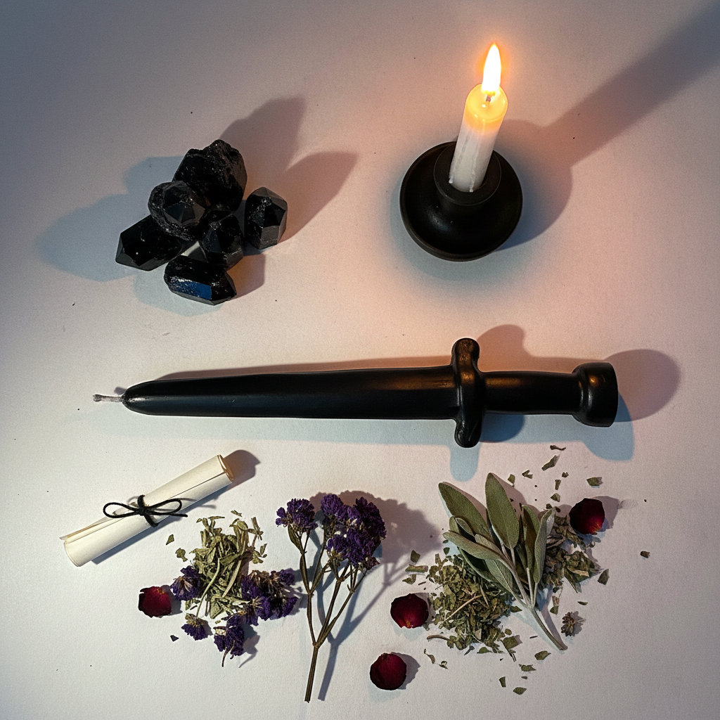 Black Sword Candle Flat Lay