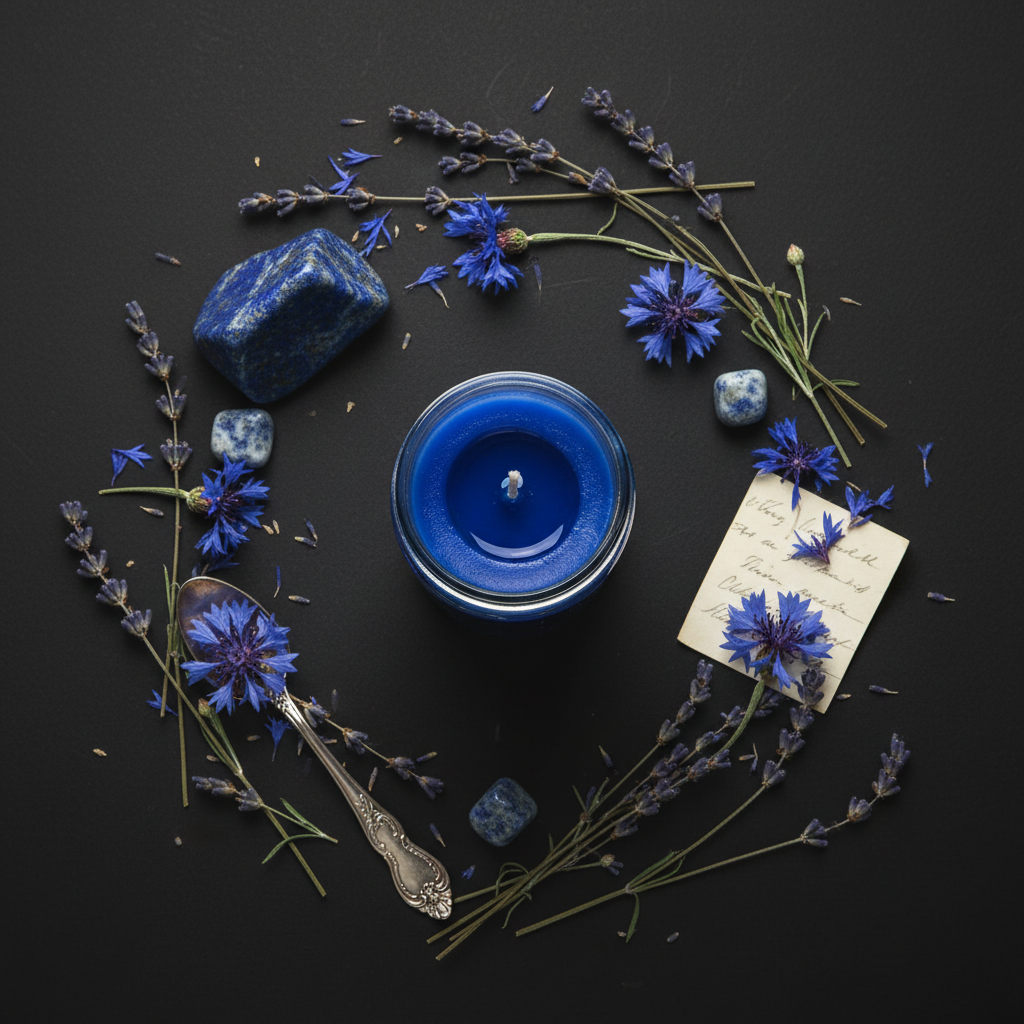 Blue 7-Day Candle Flat Lay - Unlit