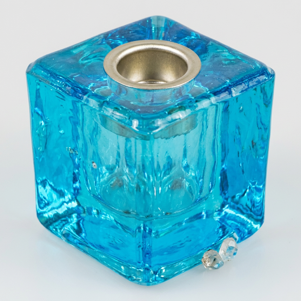Blue glass cube candle holder hero