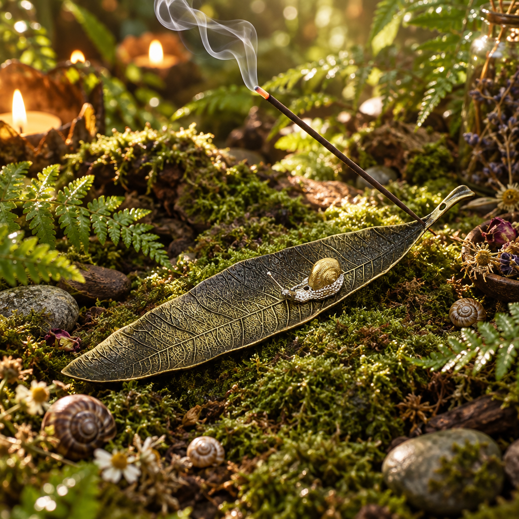 Brass Leaf Snail Incense Holder Lifestyle