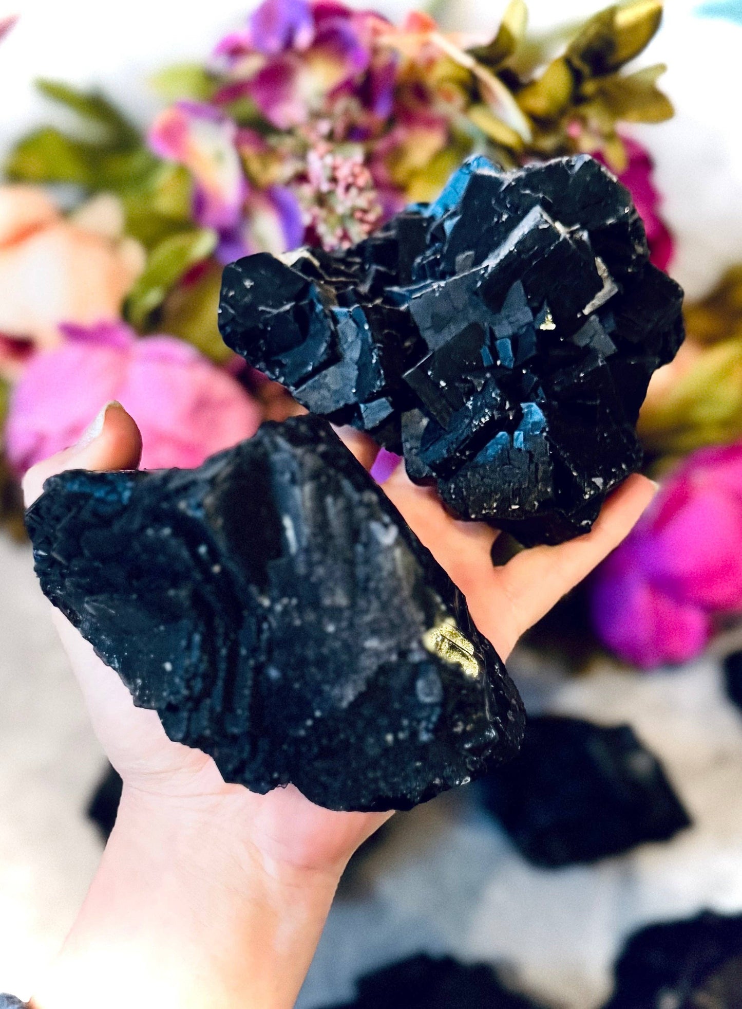 RARE Black Rose Fluorite Specimens, Fluorescent Red or Pink