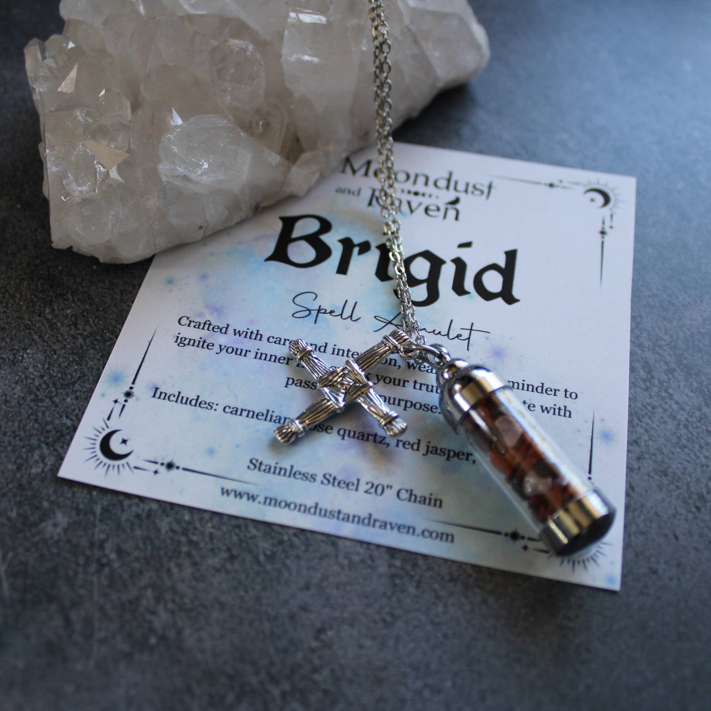 Brigid Spell Jar Amulet Necklace, Witchy Crystal Jewelry