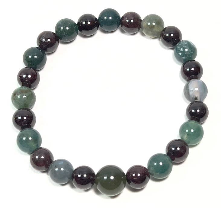 Garnet & Moss Agate Wrist Mala Bracelet | 8mm | Vitality, Abundance & New Beginnings
