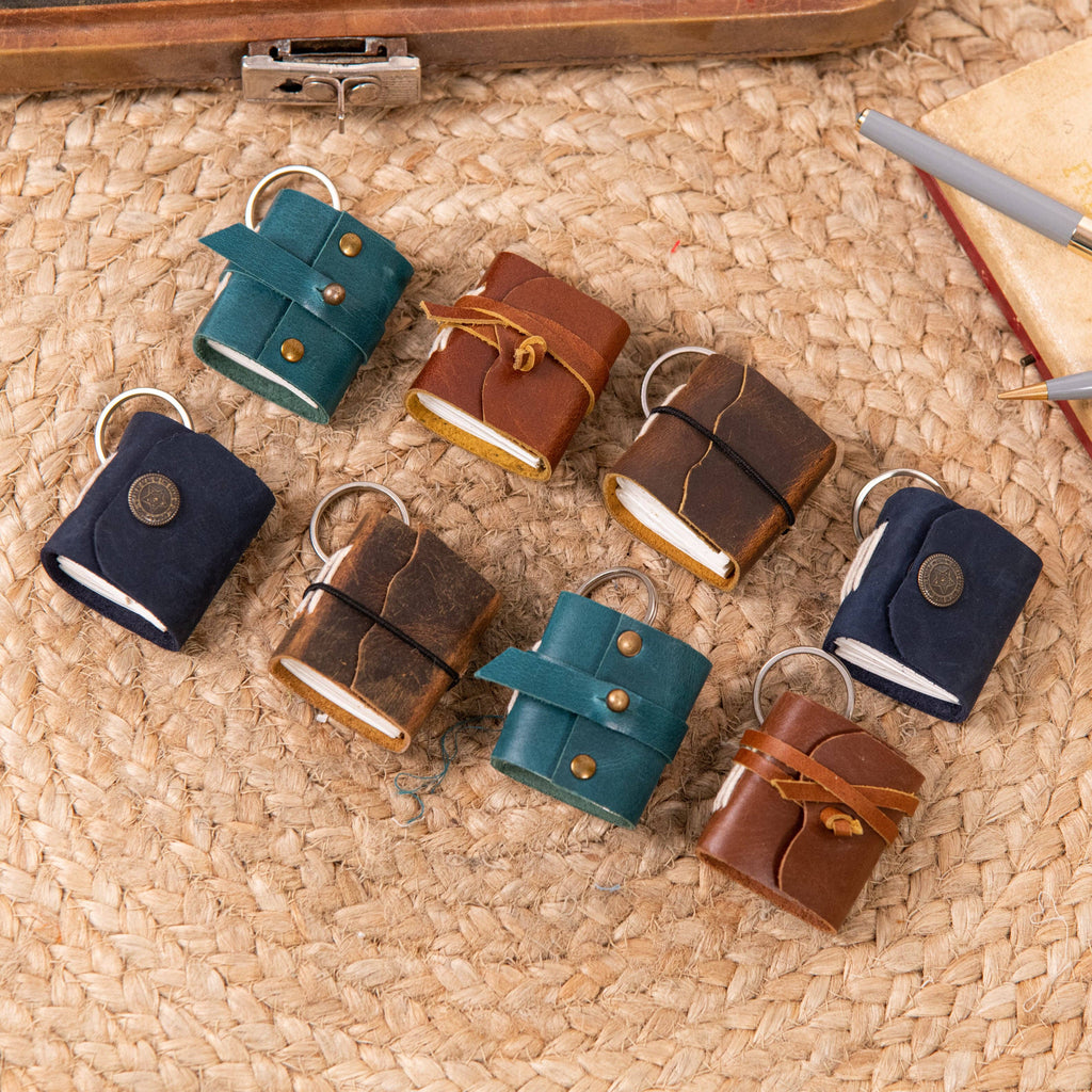Miniature Leather Journal Keychain - Handmade Pocket Diary