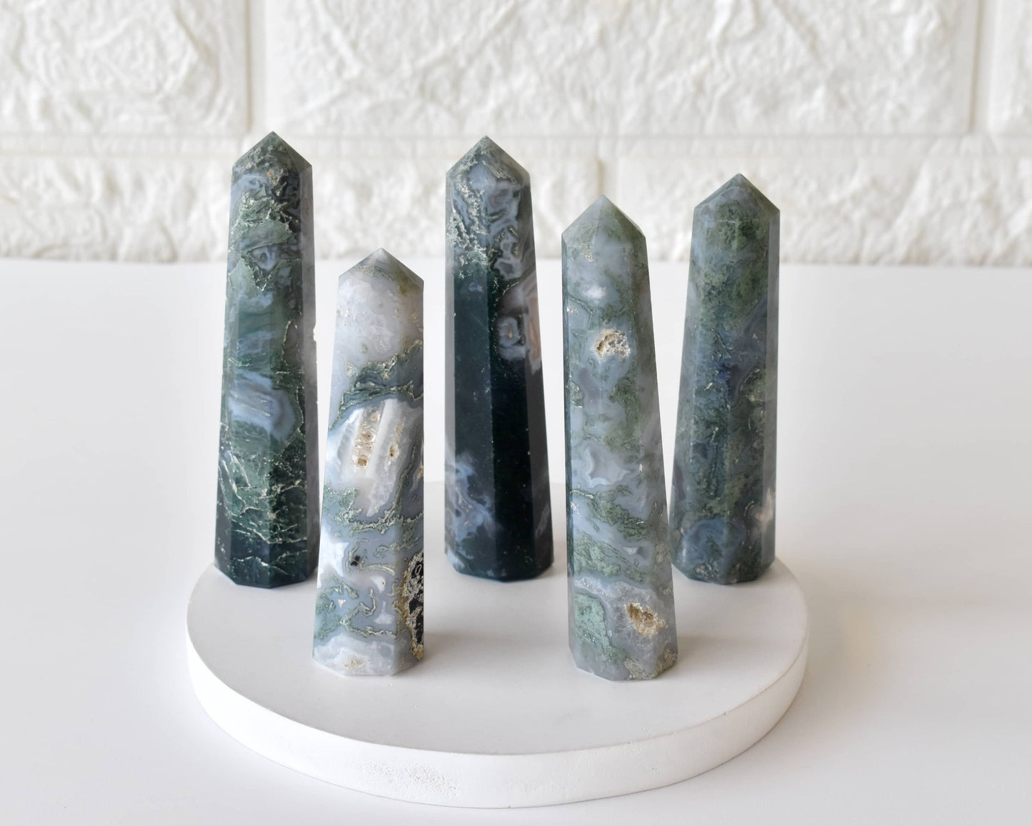 Moss Agate Crystal Tower | Healing Obelisk Point | Natural Gemstone Tower