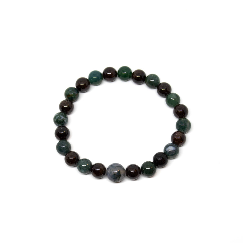 Garnet & Moss Agate Wrist Mala Bracelet | 8mm | Vitality, Abundance & New Beginnings