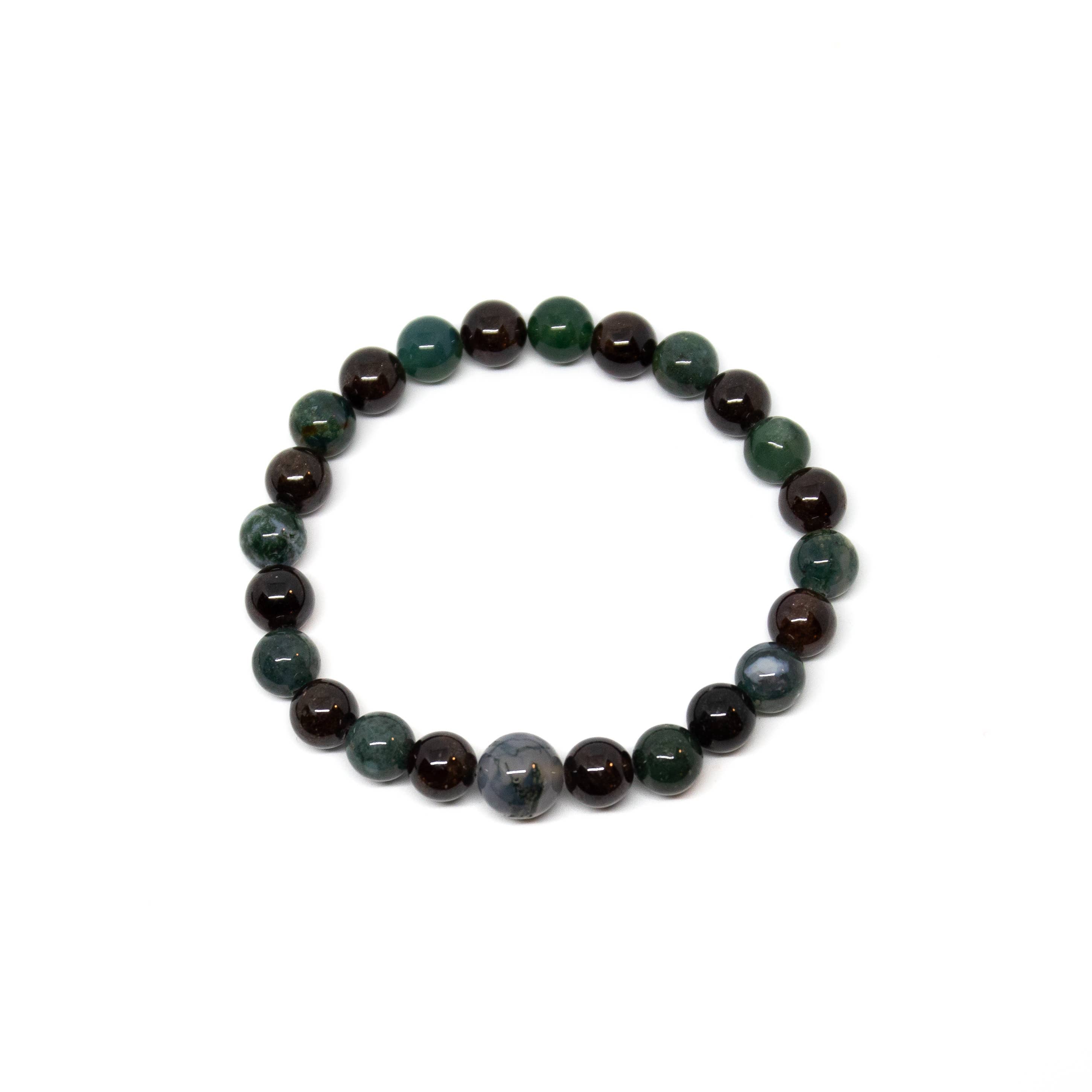 Garnet & Moss Agate Wrist Mala Bracelet | 8mm | Vitality, Abundance & New Beginnings