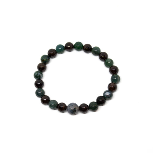 Garnet & Moss Agate Wrist Mala Bracelet | 8mm | Vitality, Abundance & New Beginnings