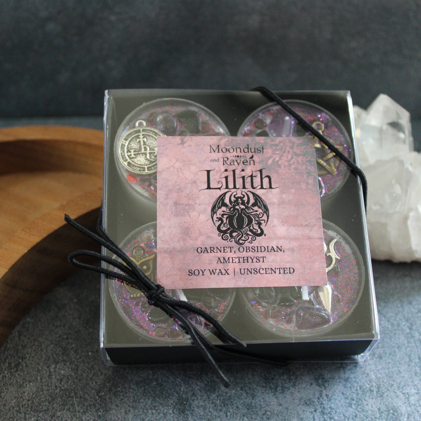 Lilith Tealight Crystal Ritual Candles | Set of 4