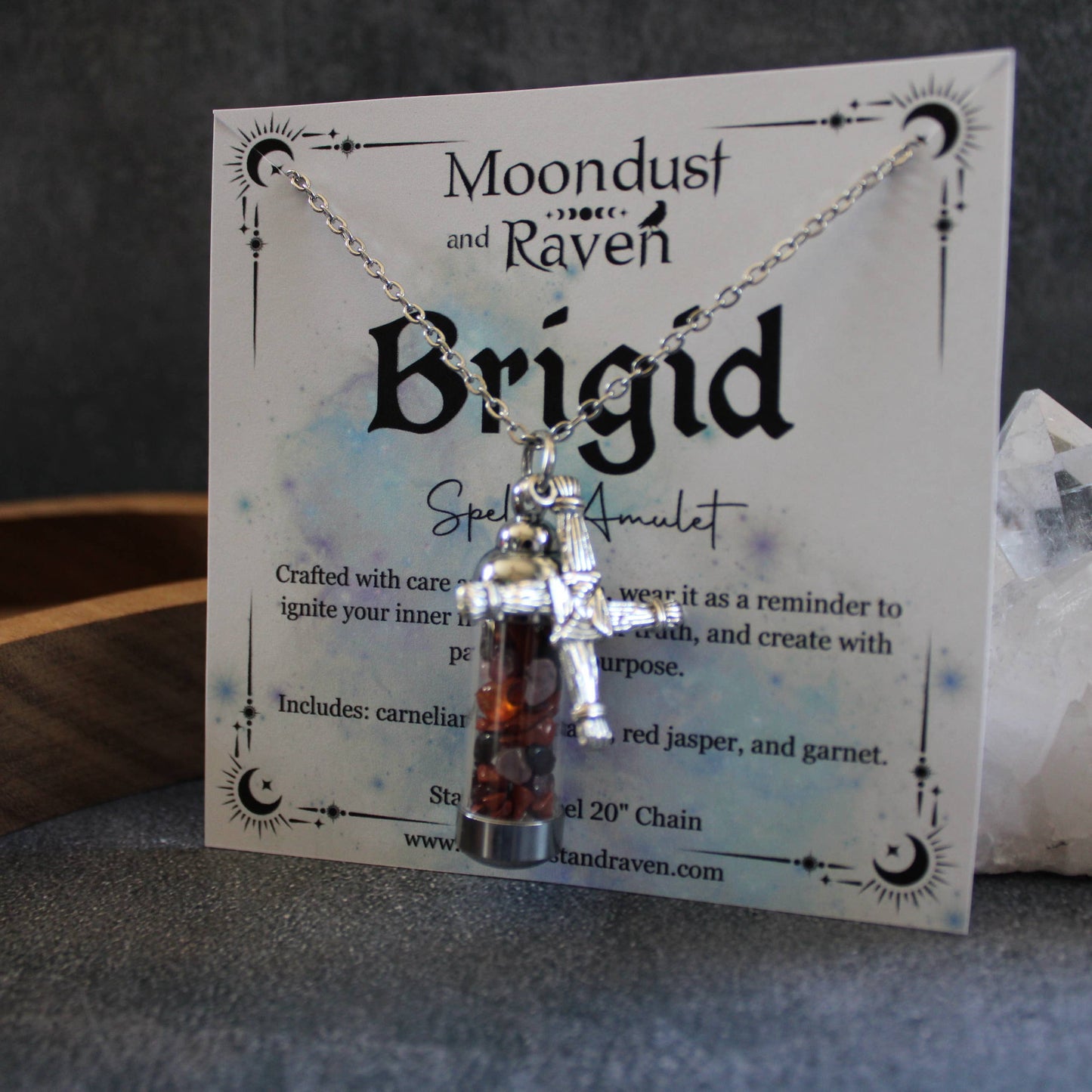Brigid Spell Jar Amulet Necklace, Witchy Crystal Jewelry