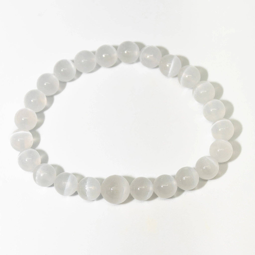 Selenite Stretchy Beaded Bracelet – Wrist Mala Prayer Beads, 8mm