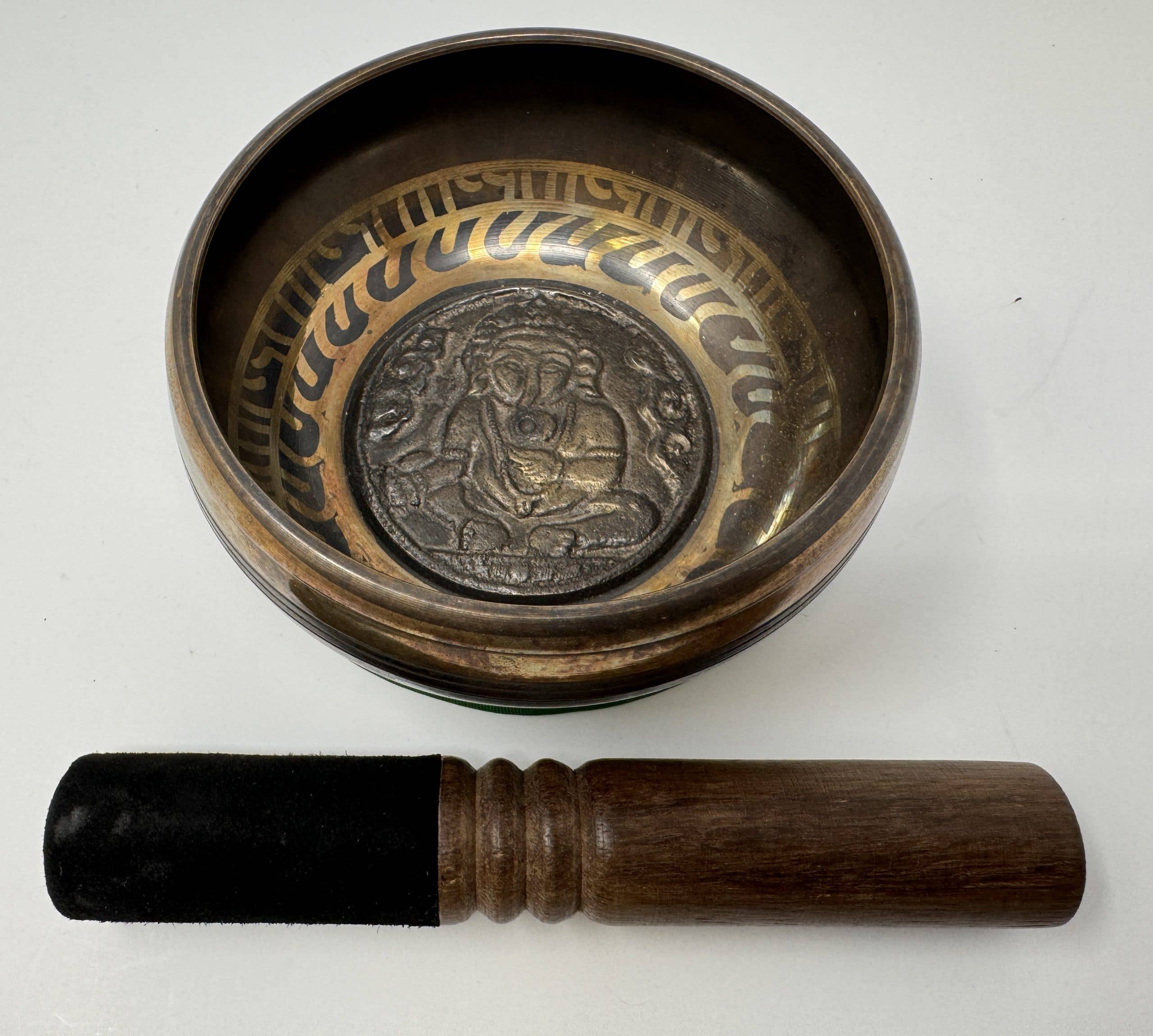4.50 Inch Black Mantra Bowl -Ganesh Carving