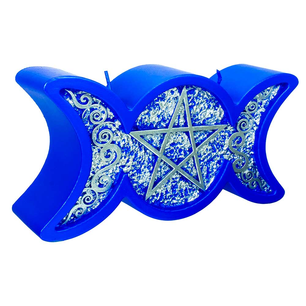 Intention Candle - Triple Moon Pentacle Blue & Silver