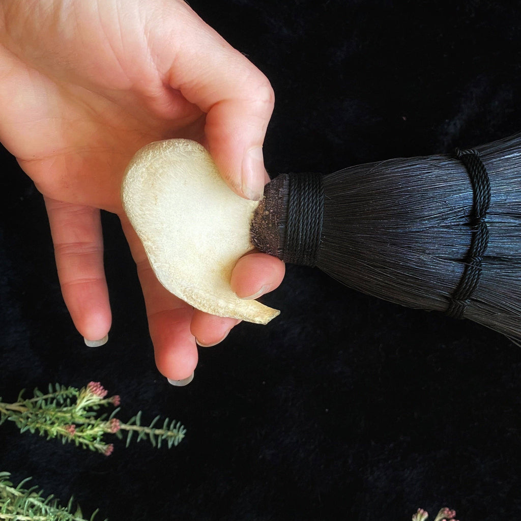 Hag's Altar Broom | Scrimshaw Bone Handle | Coyote, Deer & Possum | Handmade in Portland