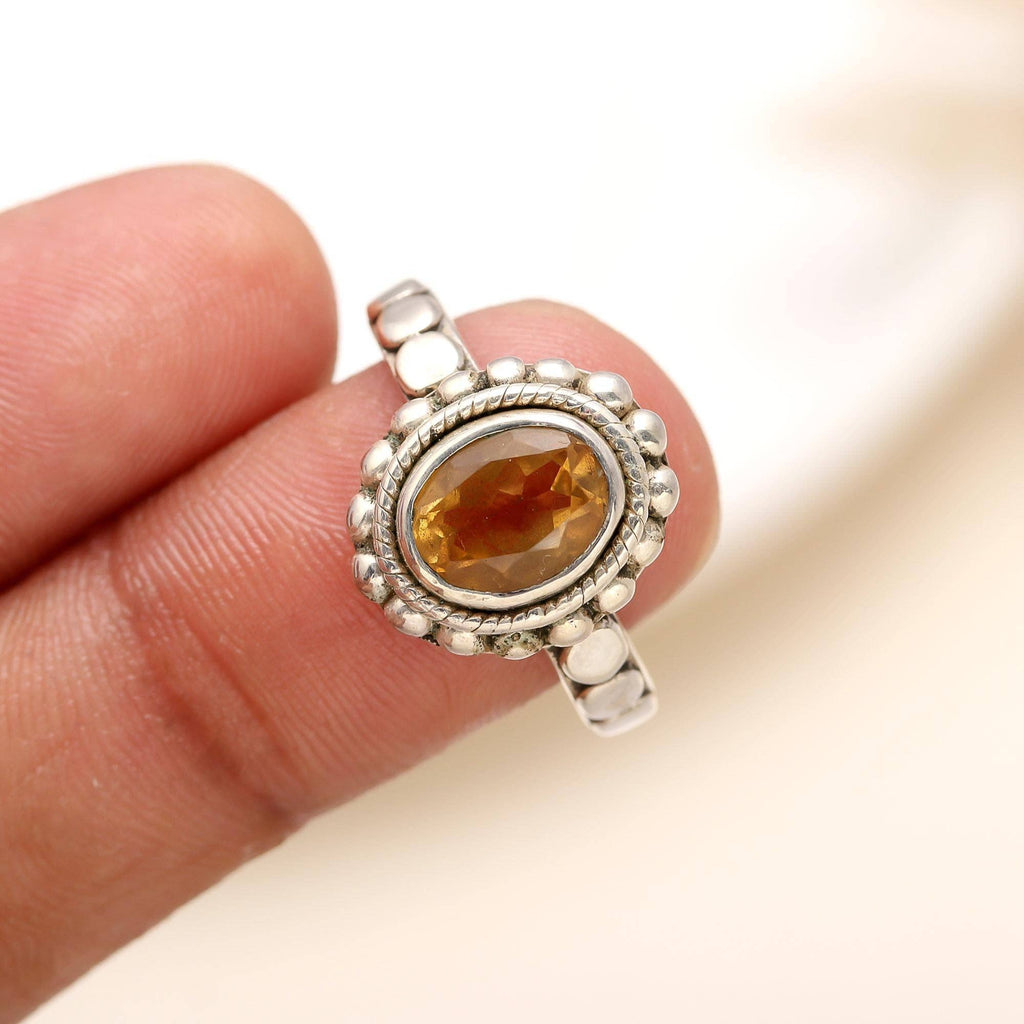 925 Silver Citrine Boho Ring Size 10