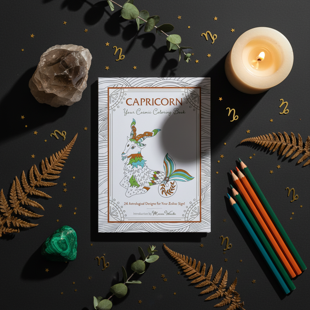 Capricorn Cosmic Coloring Book Flat Lay