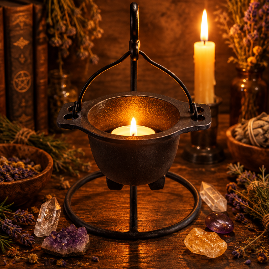 Cast Iron Hanging Cauldron with Stand Lifestyle