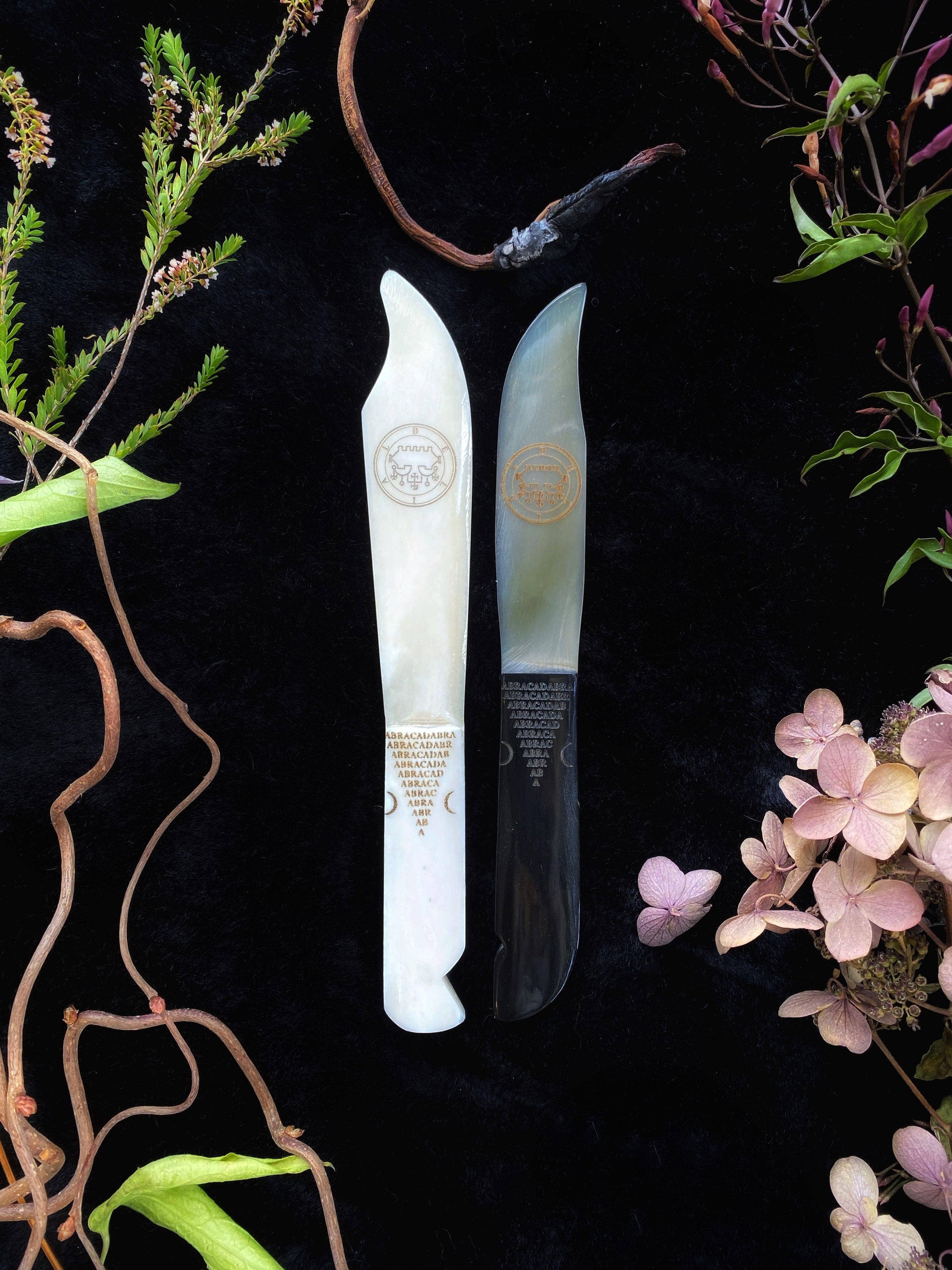 Hand-Etched Horn & Bone Athame | Ritual Knife | Custom Designs Available