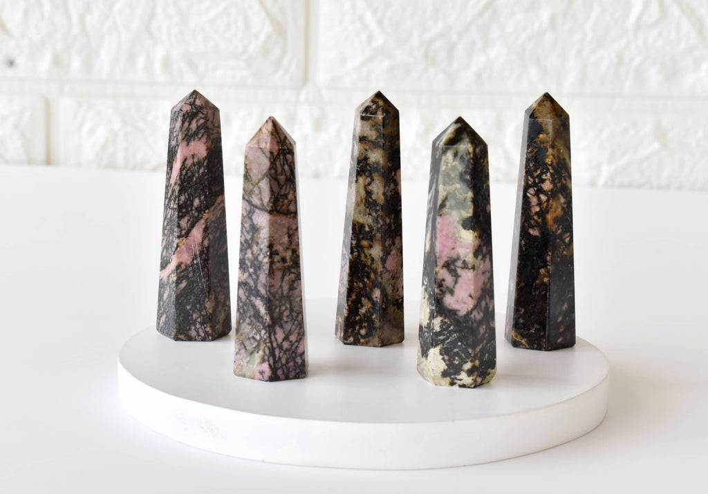 Rhodonite Crystal Tower | Healing Obelisk Point | Natural Gemstone Tower