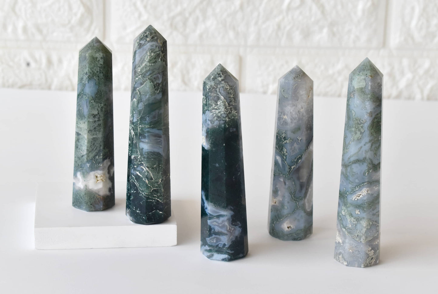 Moss Agate Crystal Tower | Healing Obelisk Point | Natural Gemstone Tower