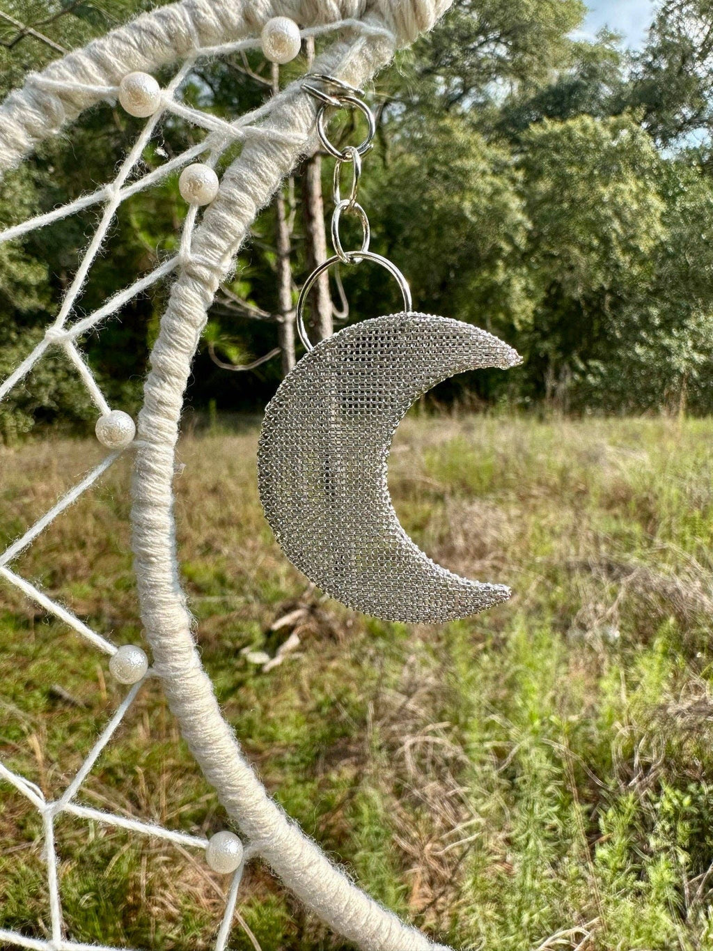 Crescent Moon Macrame Dream Catcher - Boho Wall Hanging with Moon Charm