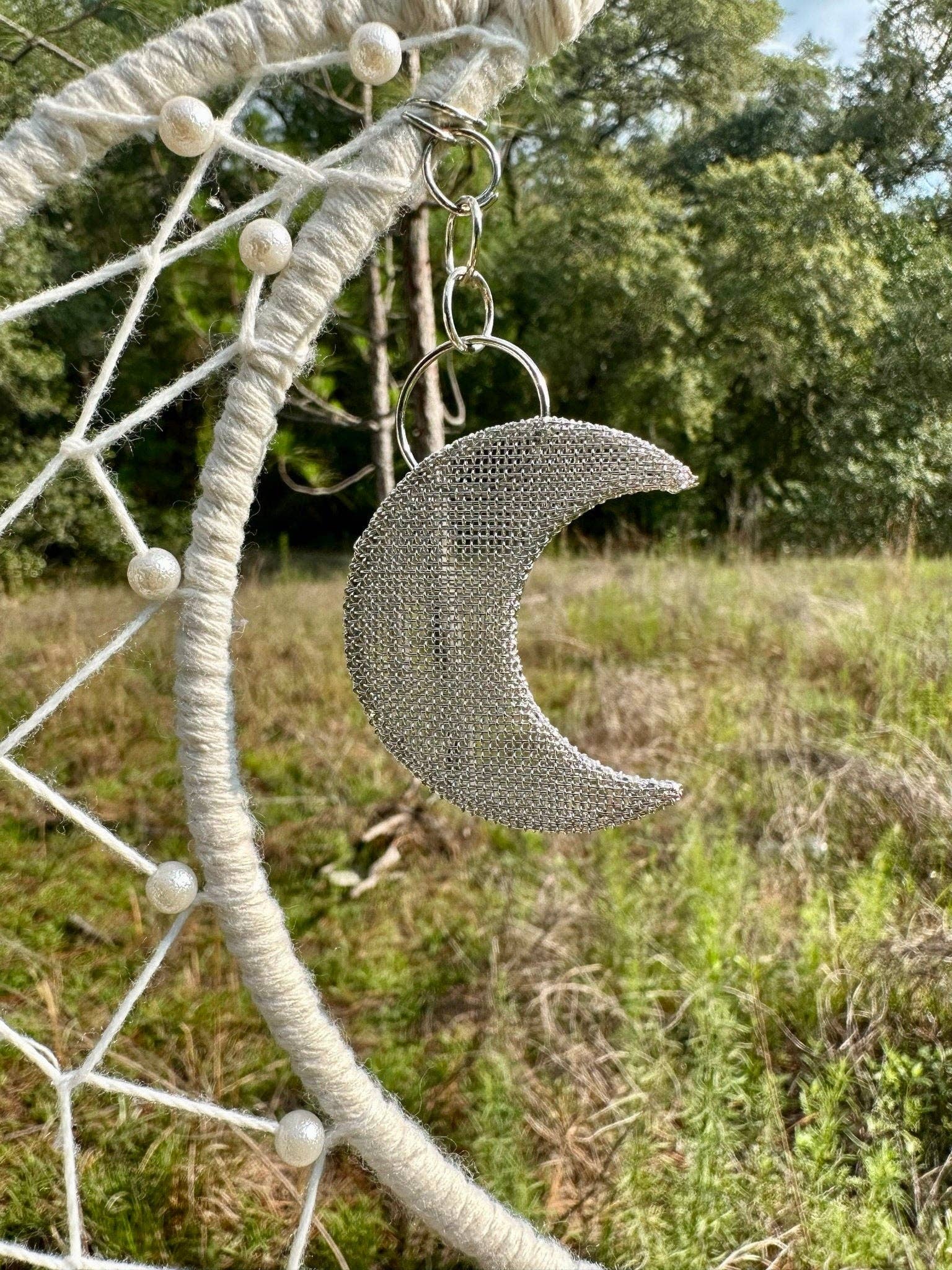 Crescent Moon Macrame Dream Catcher - Boho Wall Hanging with Moon Charm