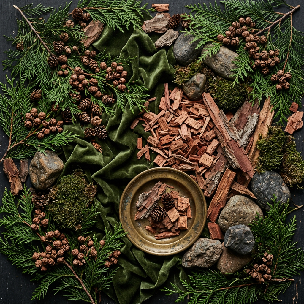 Cedar props-only flat lay