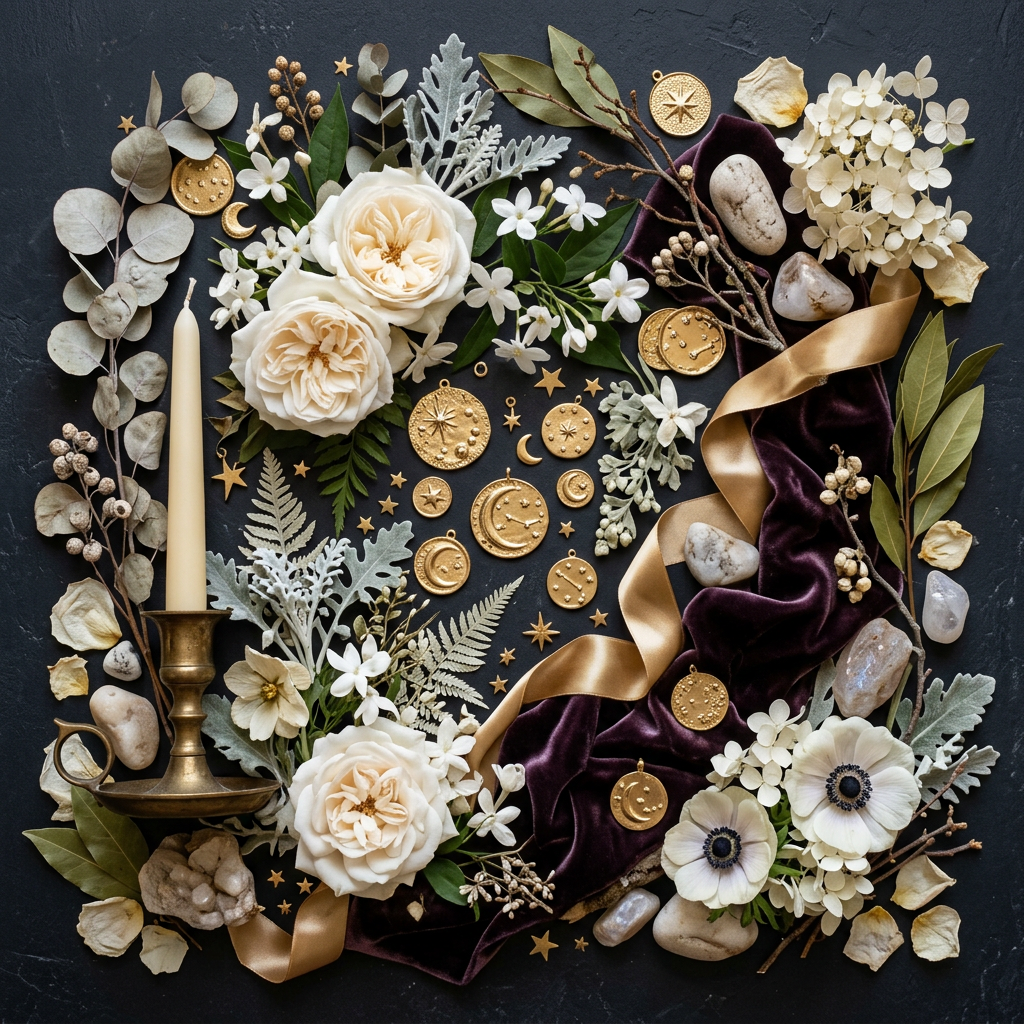 Celestial props-only flat lay