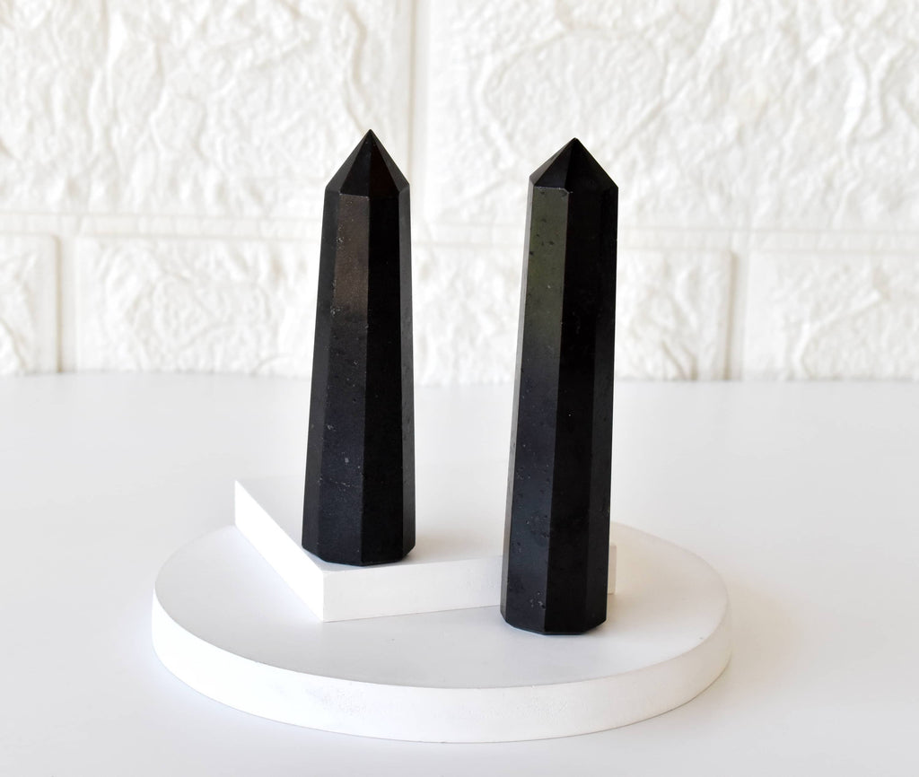Black Tourmaline Crystal Tower | Healing Obelisk Point | Natural Gemstone Tower