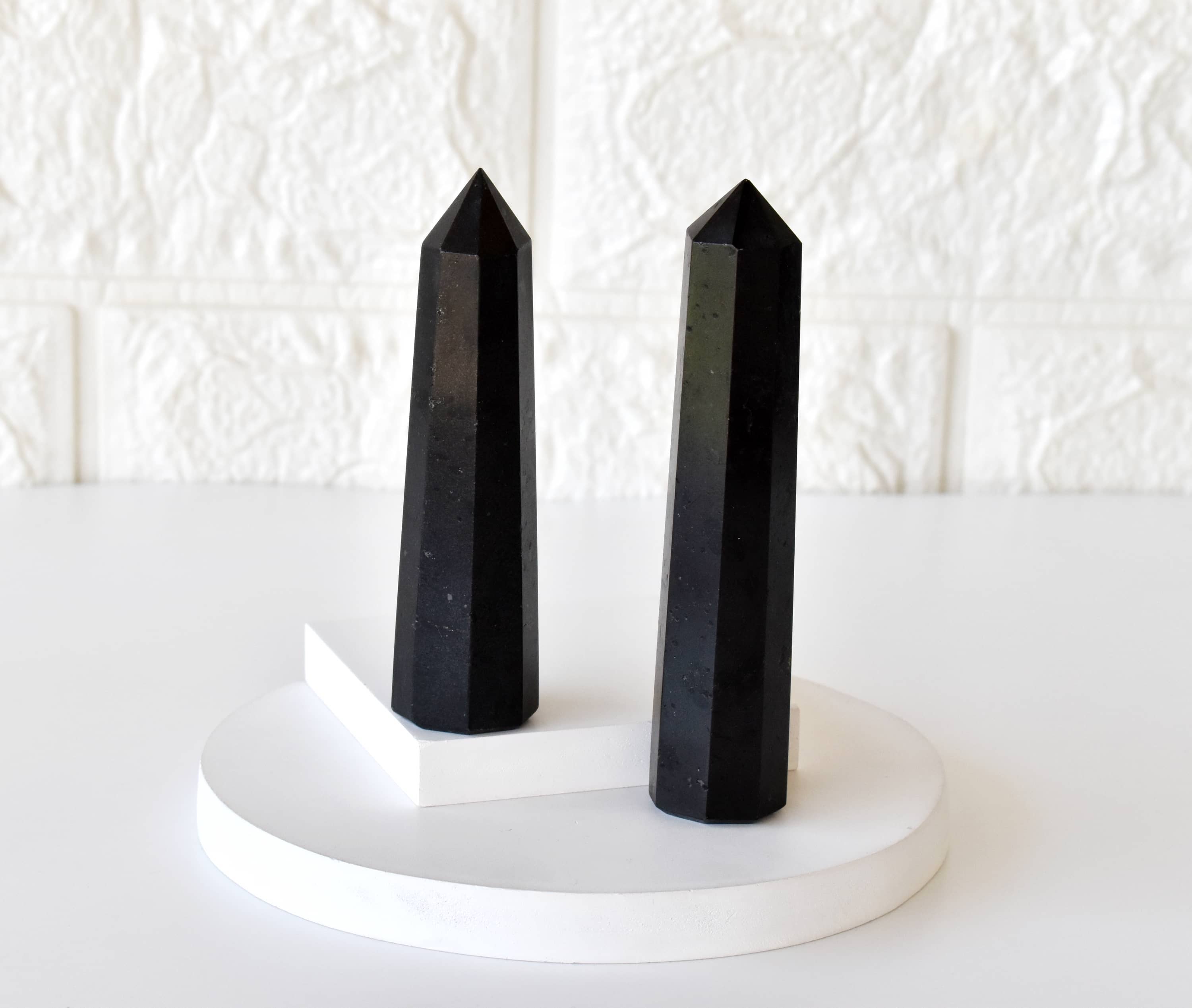 Black Tourmaline Crystal Tower | Healing Obelisk Point | Natural Gemstone Tower