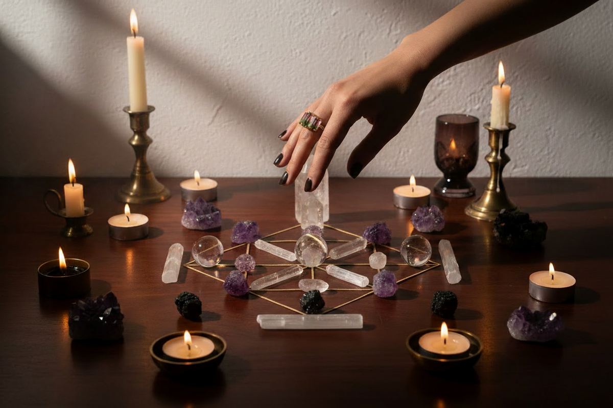 Crystal Grid with Brighter Watermelon Tourmaline Ring