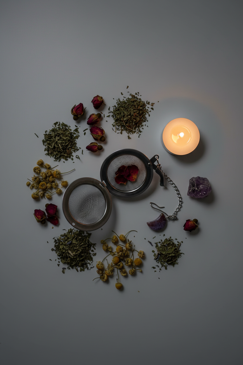 Crystal Moon Tea Ball Flat Lay