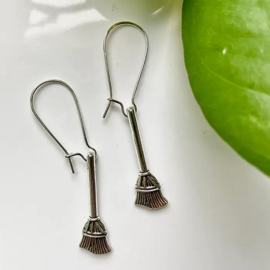 Silver Witch Broom Earring