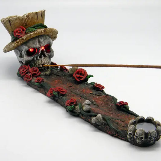 Skull with Roses Incense Burner