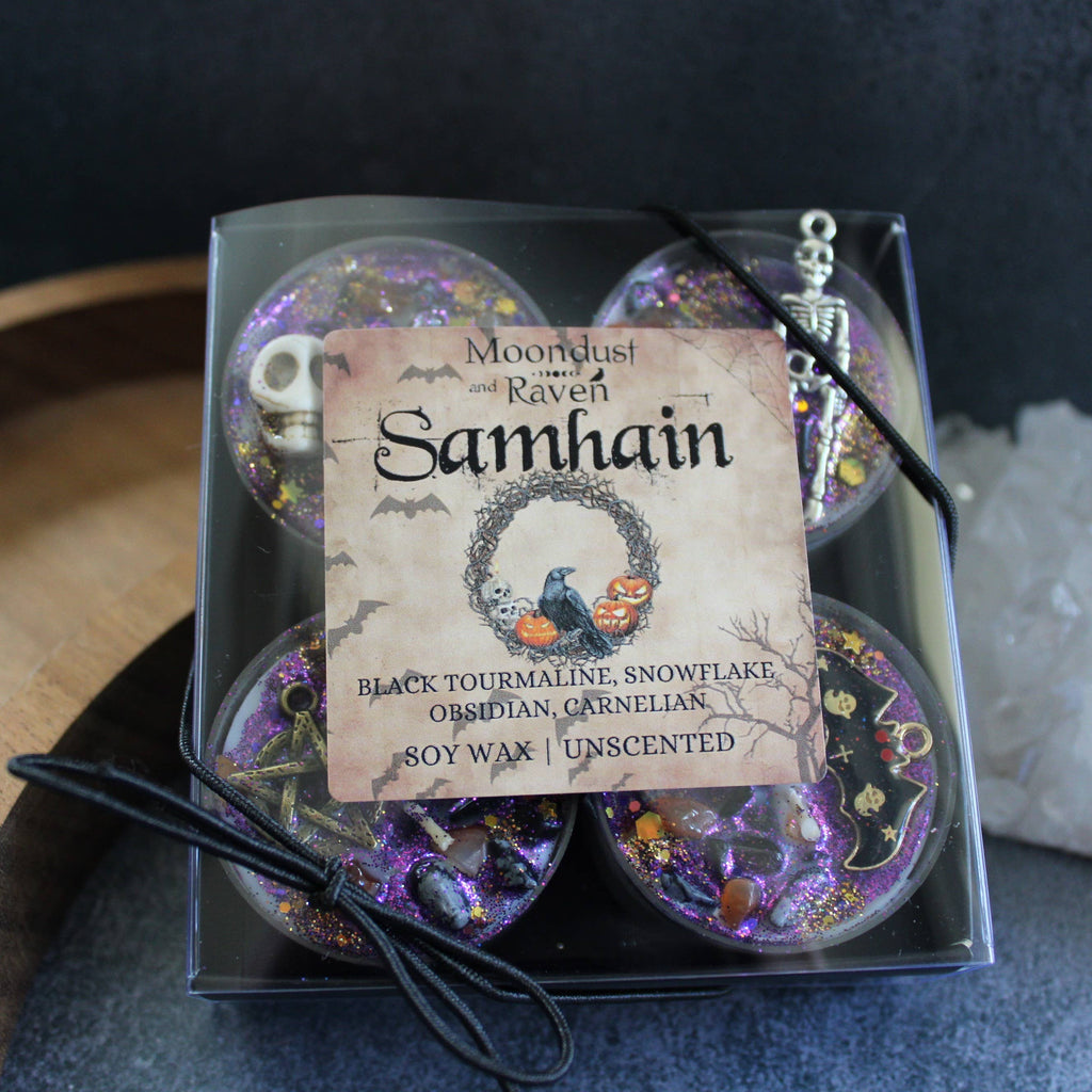 Samhain Tealight Crystal Candles | Sabbat Ritual Candles | Moondust and Raven