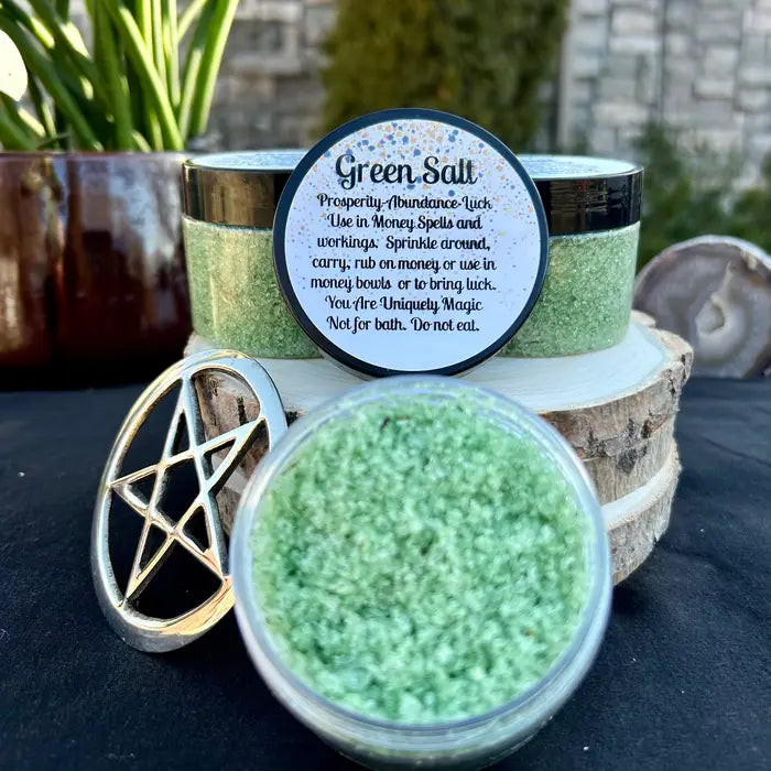 Green Witches Salt for Prosperity & Abundance - 5oz Handmade Ritual Blend