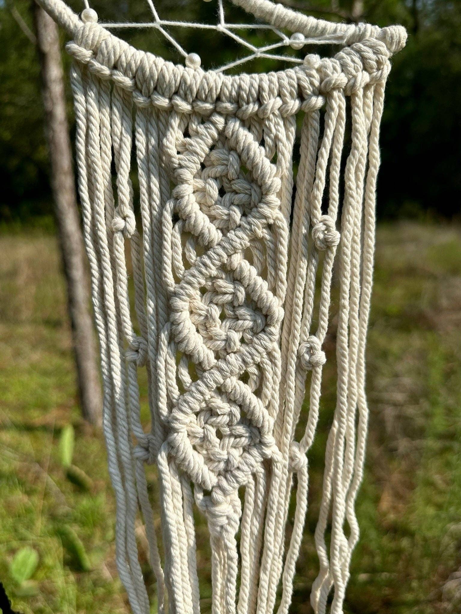 Crescent Moon Macrame Dream Catcher - Boho Wall Hanging with Moon Charm