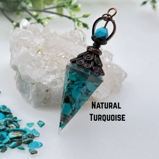 Turquoise Gemstone (Natural) Chips w/ Copper Resin Pendulum