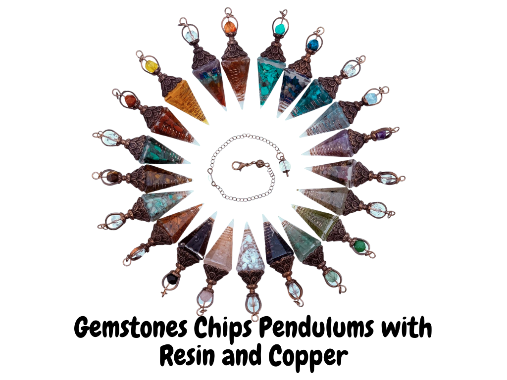 Amethyst Gemstone Chips w/ Copper in Resin Pendulum