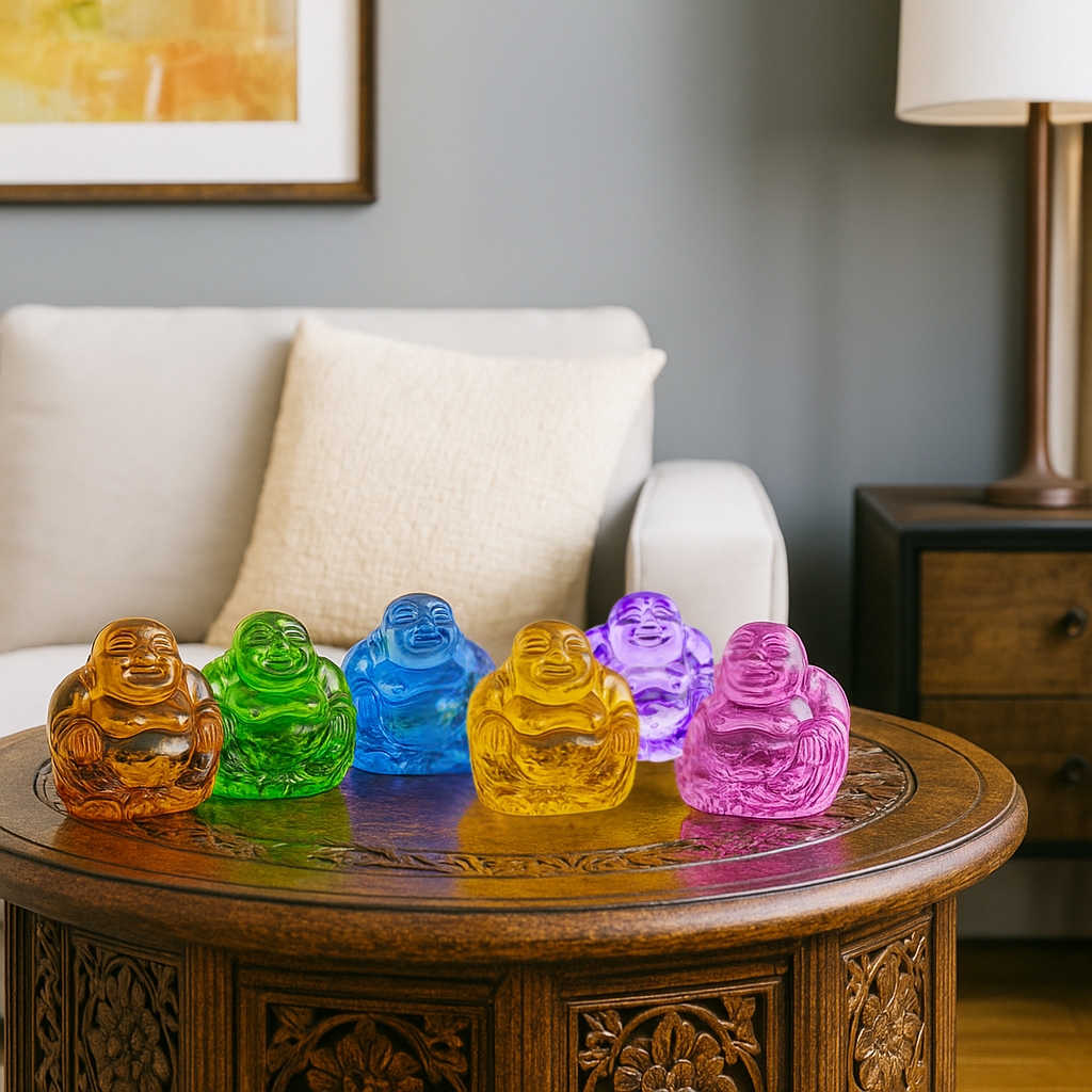Crystal Buddha Set of 6 Large – Hotei Laughing Buddha Statues