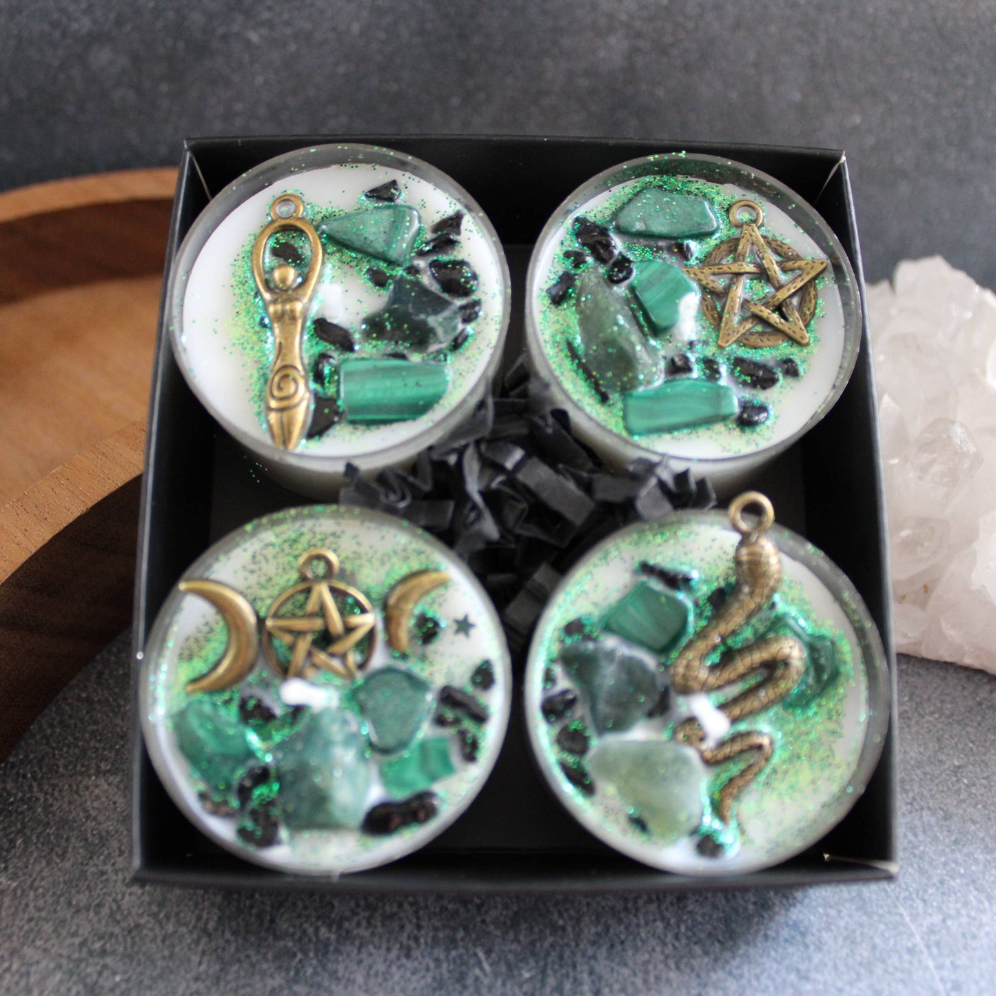 Medusa Tealight Crystal Candles, Ritual Candles